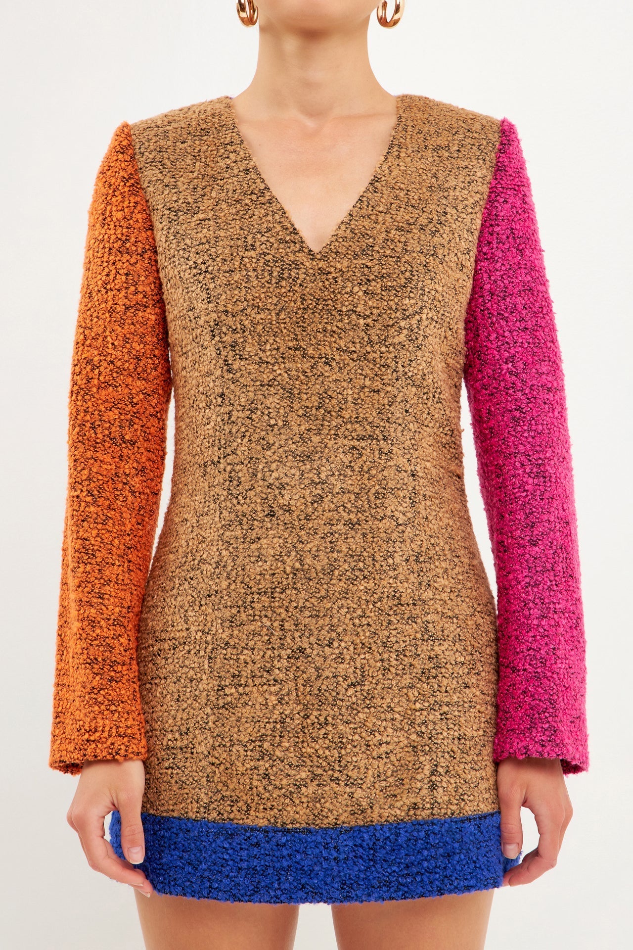 ENDLESS ROSE - Tweed Colorblock Mini Dress - DRESSES available at Objectrare