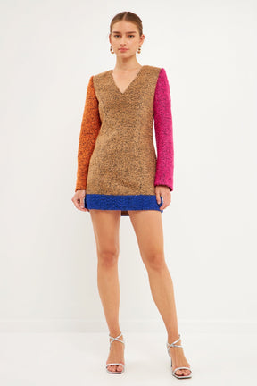 ENDLESS ROSE - Tweed Colorblock Mini Dress - DRESSES available at Objectrare
