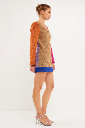 ENDLESS ROSE - Tweed Colorblock Mini Dress - DRESSES available at Objectrare