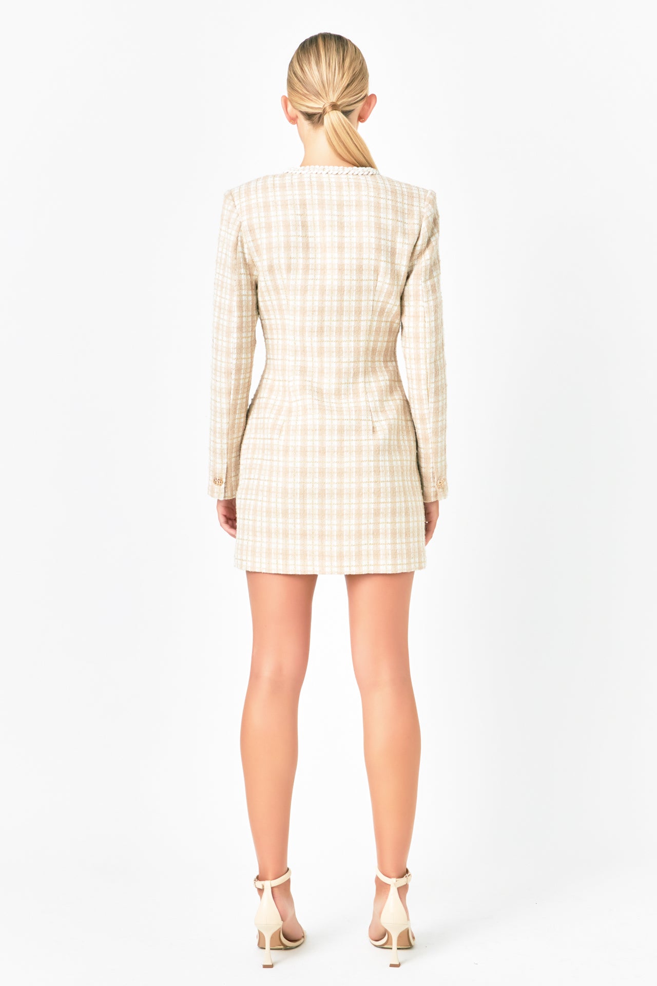 ENDLESS ROSE - Premium Long Sleeve Tweed Mini Dress - DRESSES available at Objectrare