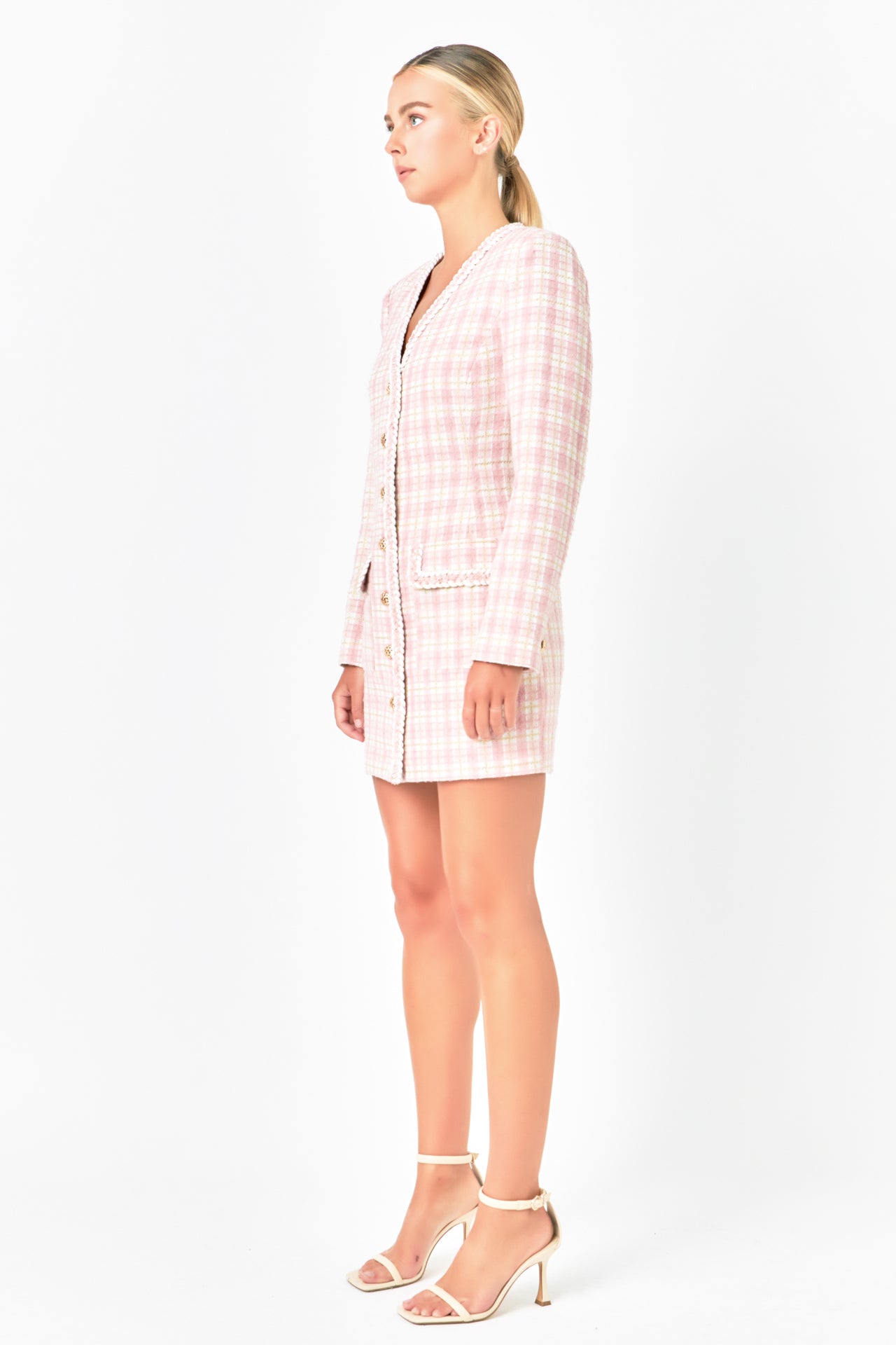ENDLESS ROSE - Premium Long Sleeve Tweed Mini Dress - DRESSES available at Objectrare