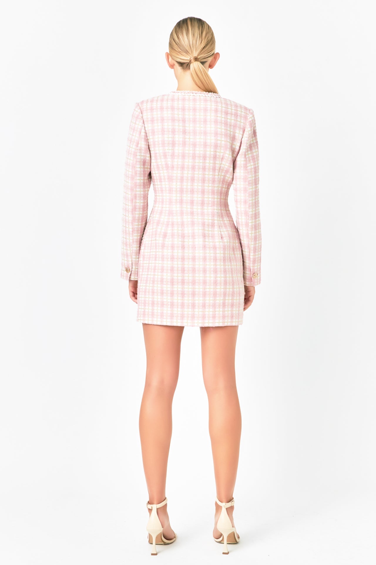 ENDLESS ROSE - Premium Long Sleeve Tweed Mini Dress - DRESSES available at Objectrare