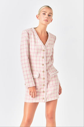 Premium Long Sleeve Tweed Mini Dress