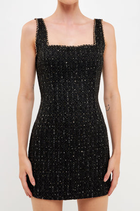 ENDLESS ROSE - Chain-Trimmed Tweed Mini Dress - DRESSES available at Objectrare