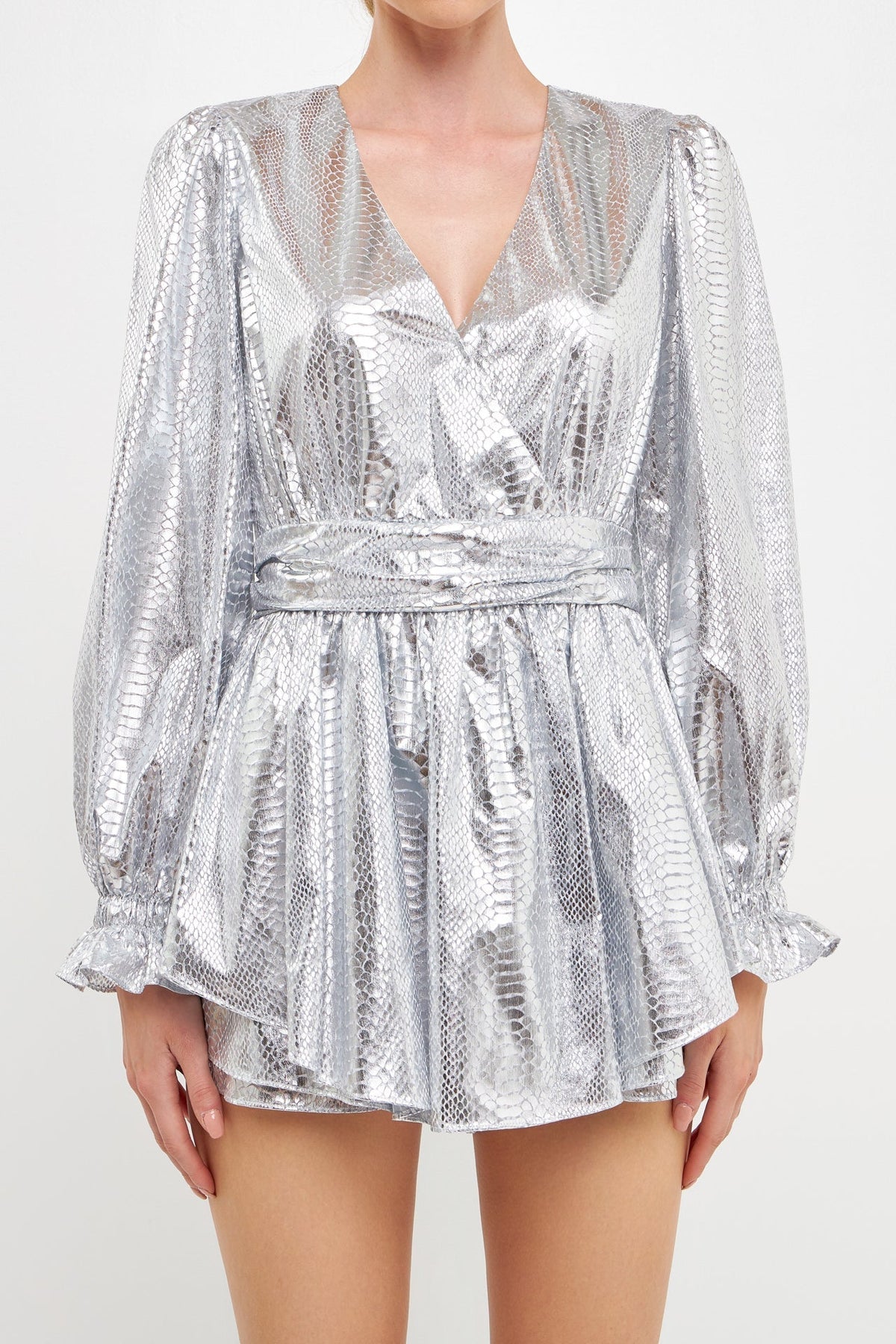 ENDLESS ROSE - Faux Snakeskin Shorts Romper - ROMPERS available at Objectrare