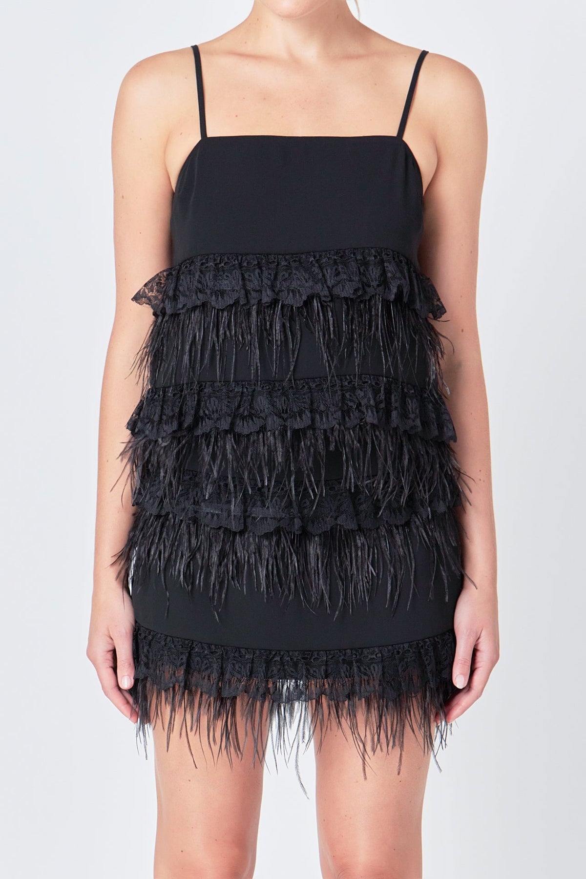 ENDLESS ROSE - Lace & Feather Trim Tank Top - TOPS available at Objectrare