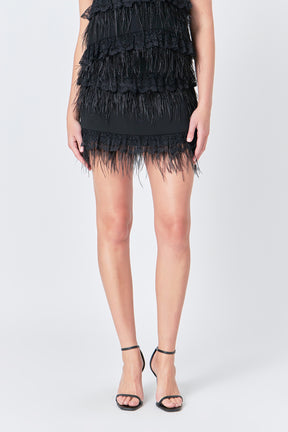 ENDLESS ROSE - Lace & Feather Trim Mini Skirt - SKIRTS available at Objectrare