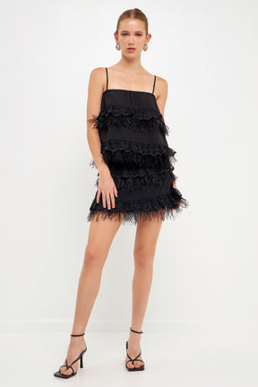 Ruffle My Feathers High Waisted Faux Feather Trim Mini Skirt