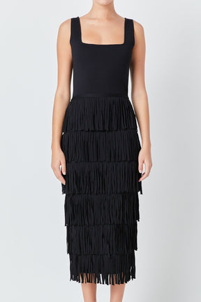 ENDLESS ROSE - Knit Fringe Long Dress - DRESSES available at Objectrare