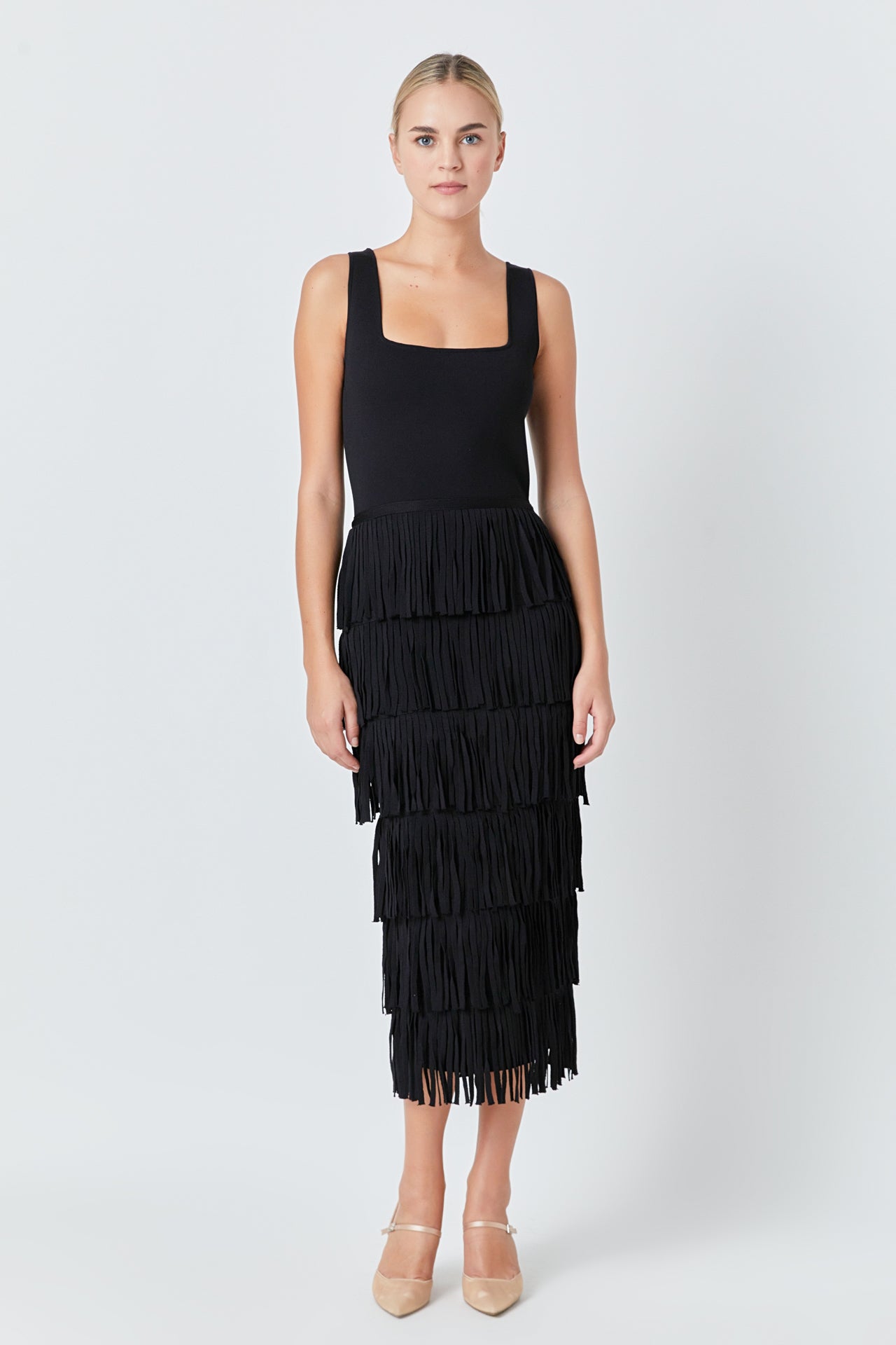 ENDLESS ROSE - Knit Fringe Long Dress - DRESSES available at Objectrare