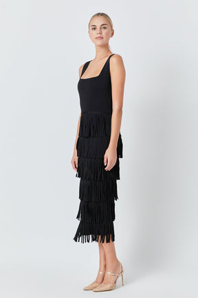 ENDLESS ROSE - Knit Fringe Long Dress - DRESSES available at Objectrare