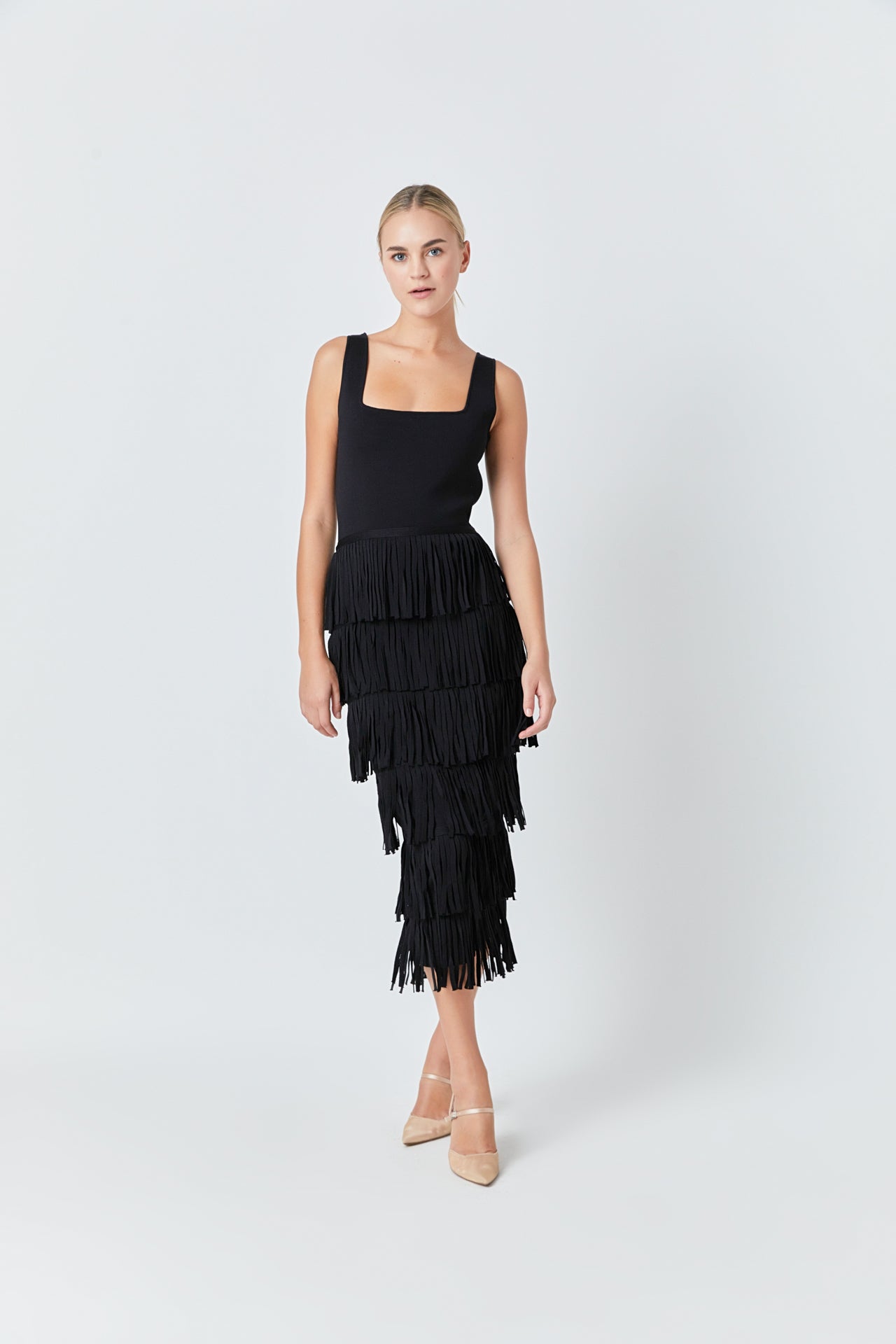 ENDLESS ROSE - Knit Fringe Long Dress - DRESSES available at Objectrare