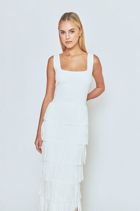 ENDLESS ROSE - Knit Fringe Long Dress - DRESSES available at Objectrare