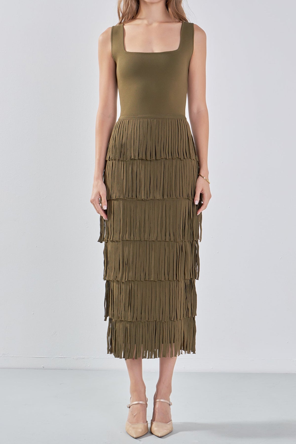 ENDLESS ROSE - Knit Fringe Long Dress - DRESSES available at Objectrare