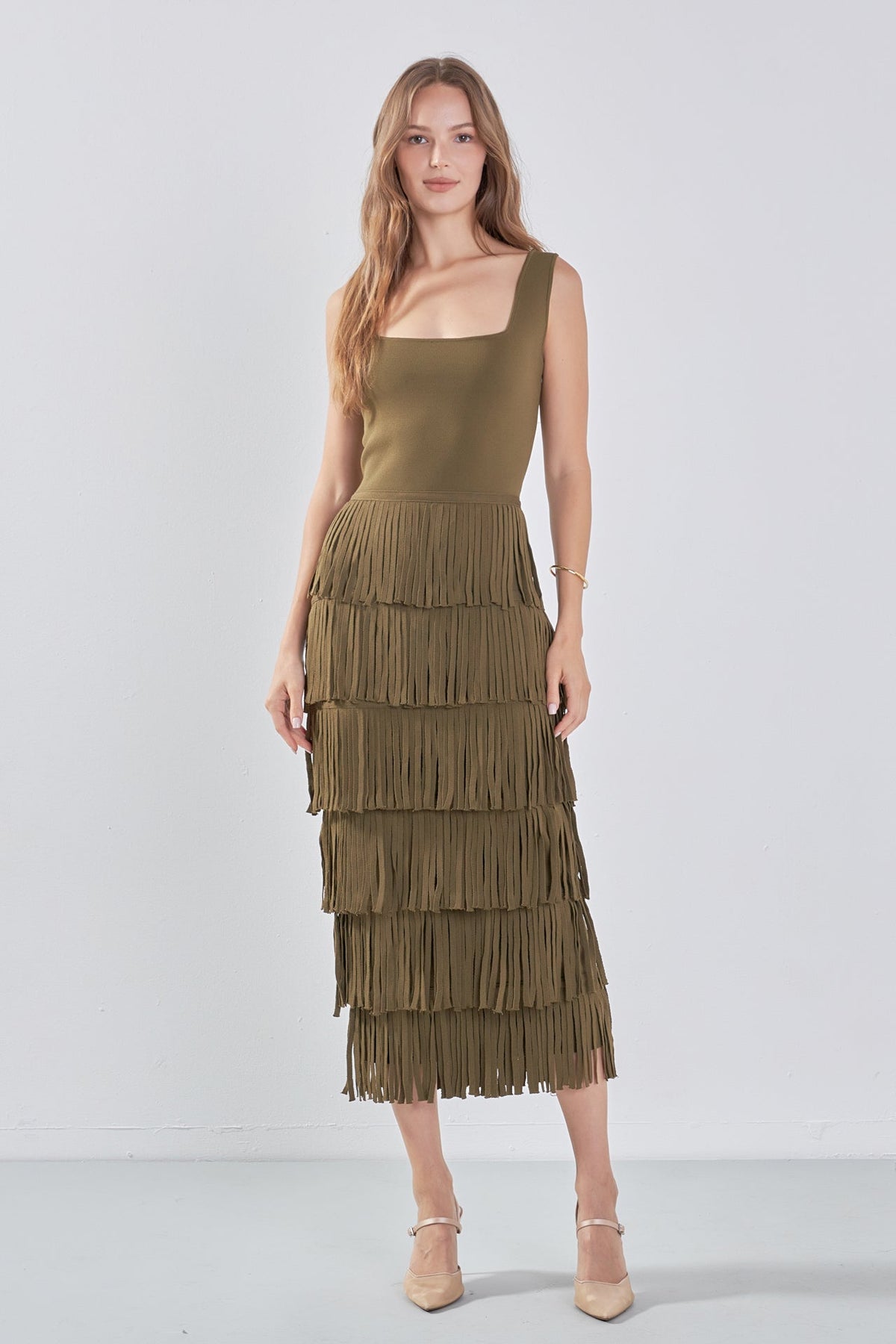 ENDLESS ROSE - Knit Fringe Long Dress - DRESSES available at Objectrare