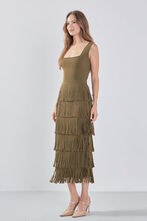 ENDLESS ROSE - Knit Fringe Long Dress - DRESSES available at Objectrare