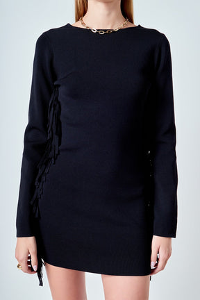 ENDLESS ROSE - Premium Low-Back Mini Dress With Fringe - DRESSES available at Objectrare