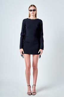 ENDLESS ROSE - Premium Low-Back Mini Dress With Fringe - DRESSES available at Objectrare