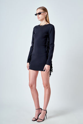 ENDLESS ROSE - Premium Low-Back Mini Dress With Fringe - DRESSES available at Objectrare