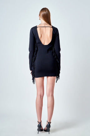 ENDLESS ROSE - Premium Low-Back Mini Dress With Fringe - DRESSES available at Objectrare