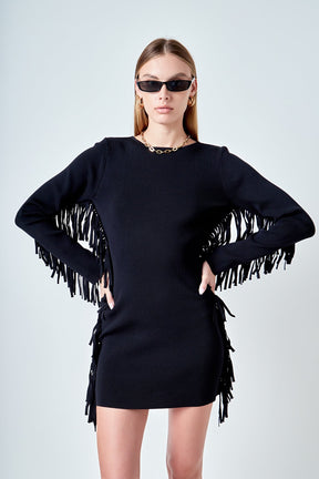 ENDLESS ROSE - Premium Low-Back Mini Dress With Fringe - DRESSES available at Objectrare