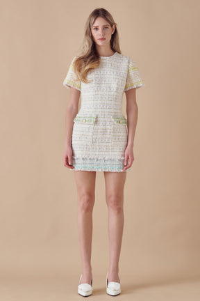 ENDLESS ROSE - Color Block Tweed Mini Dress - DRESSES available at Objectrare