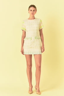 Color Block Tweed Mini Dress