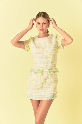 Color Block Tweed Mini Dress