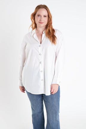 ENGLISH FACTORY - Plus Size Oversized Collared Shirt - BLOUSES available at Objectrare