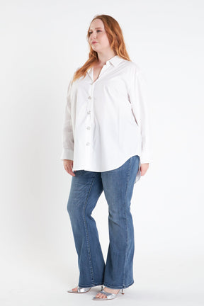 ENGLISH FACTORY - Plus Size Oversized Collared Shirt - BLOUSES available at Objectrare
