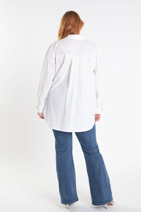 ENGLISH FACTORY - Plus Size Oversized Collared Shirt - BLOUSES available at Objectrare