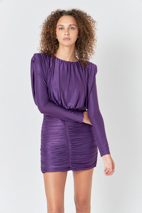 ENDLESS ROSE - Long-Sleeve Ruched Mini Dress - DRESSES available at Objectrare