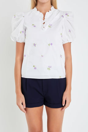 ENGLISH FACTORY - English Factory - Floral Embroidery V-neck Top - TOPS available at Objectrare