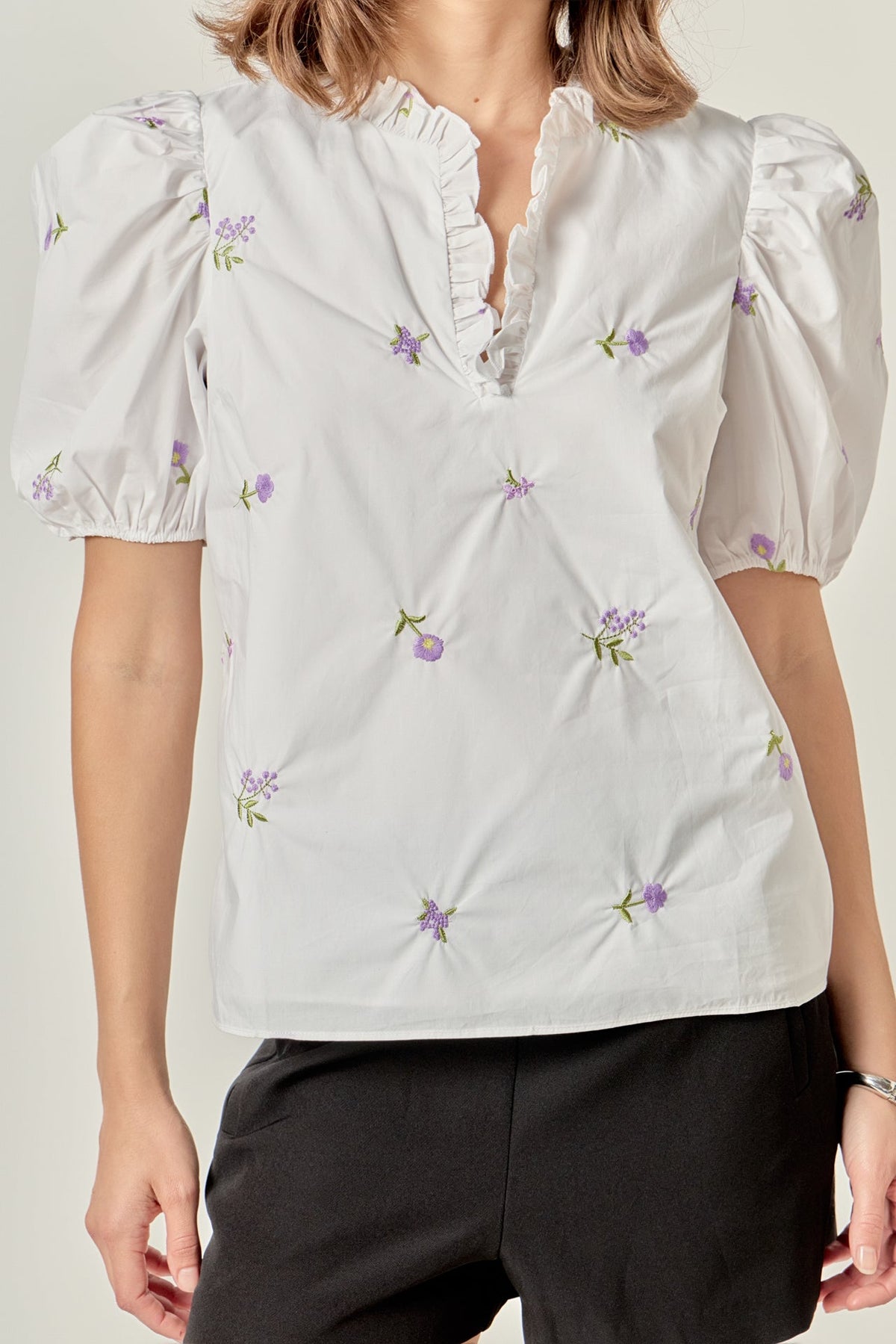 Floral Embroidery V-neck Top