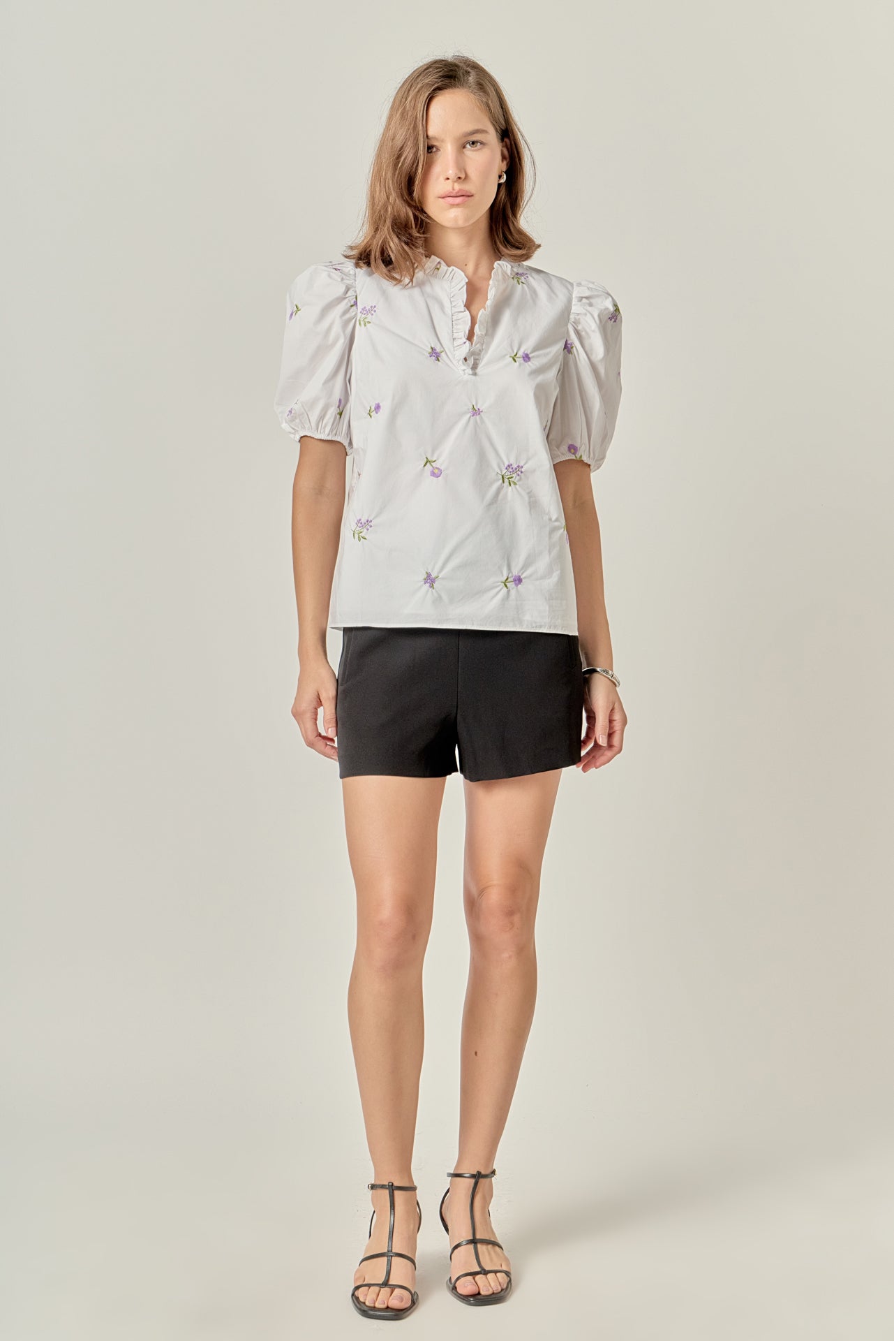 ENGLISH FACTORY - Floral Embroidery V-neck Top - TOPS available at Objectrare