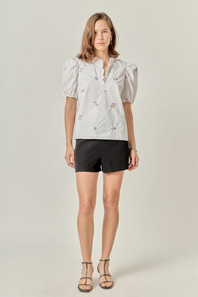 ENGLISH FACTORY - Floral Embroidery V-neck Top - TOPS available at Objectrare