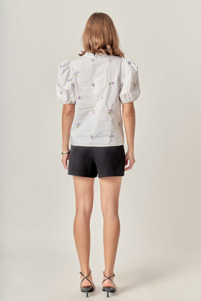 ENGLISH FACTORY - Floral Embroidery V-neck Top - TOPS available at Objectrare