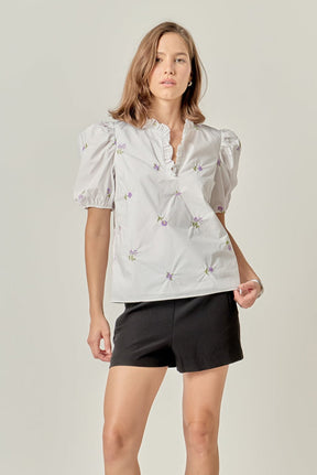 ENGLISH FACTORY - Floral Embroidery V-neck Top - TOPS available at Objectrare