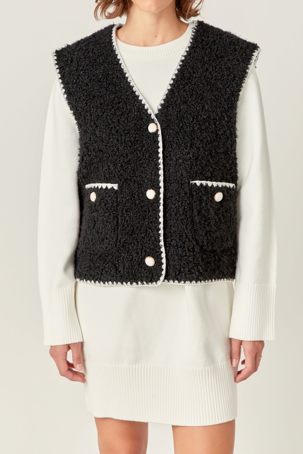 ENGLISH FACTORY - Premium Faux Shearling Vest - JACKETS available at Objectrare