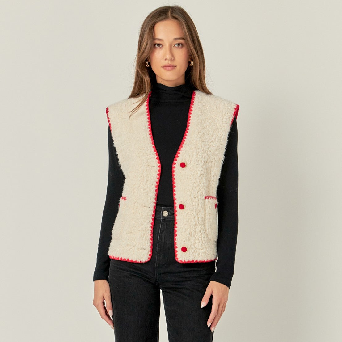 ENGLISH FACTORY - Premium Faux Shearling Vest - JACKETS available at Objectrare
