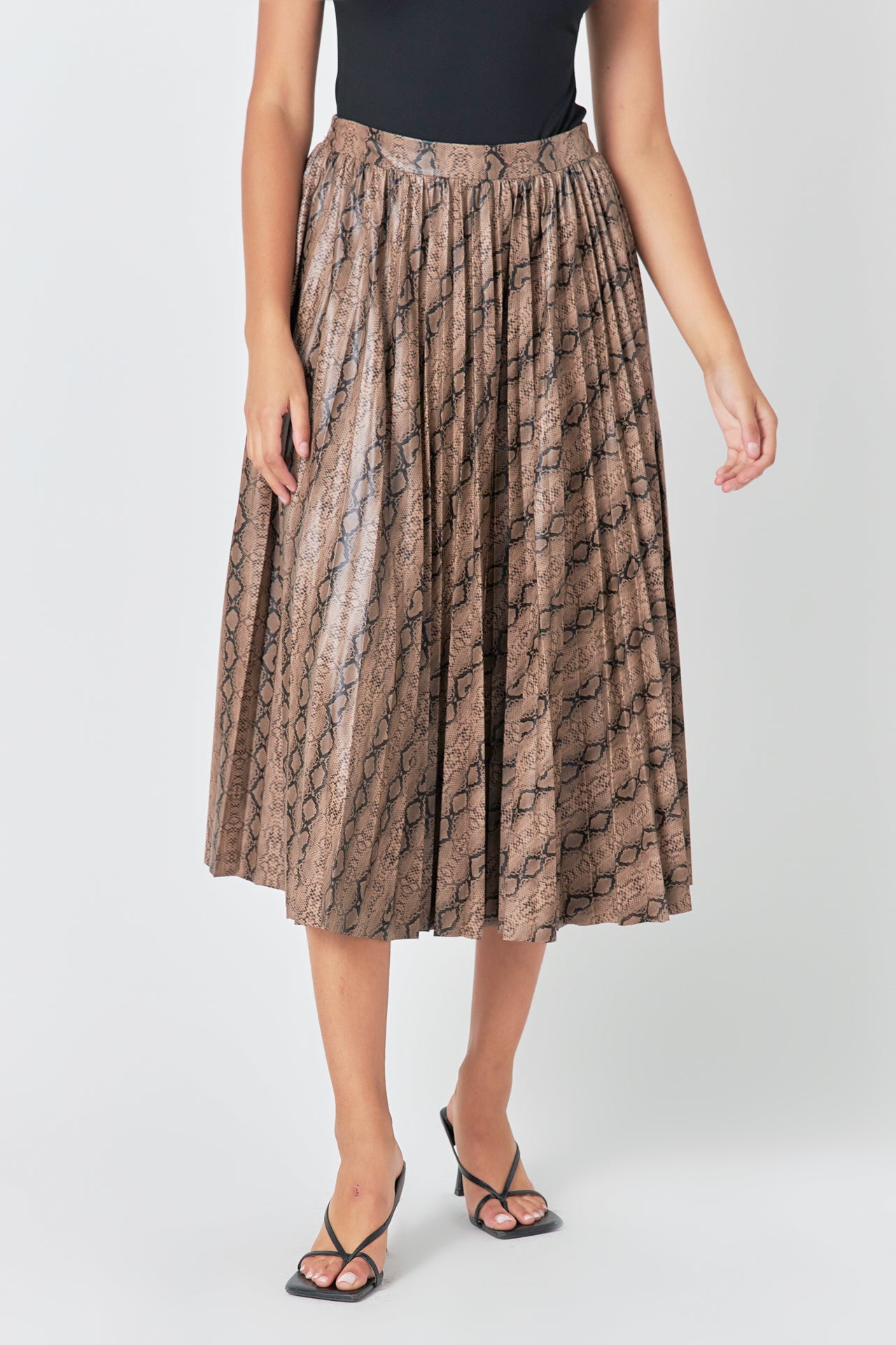 ENDLESS ROSE - Snake Print Pleated Midi Skirt - SKIRTS available at Objectrare