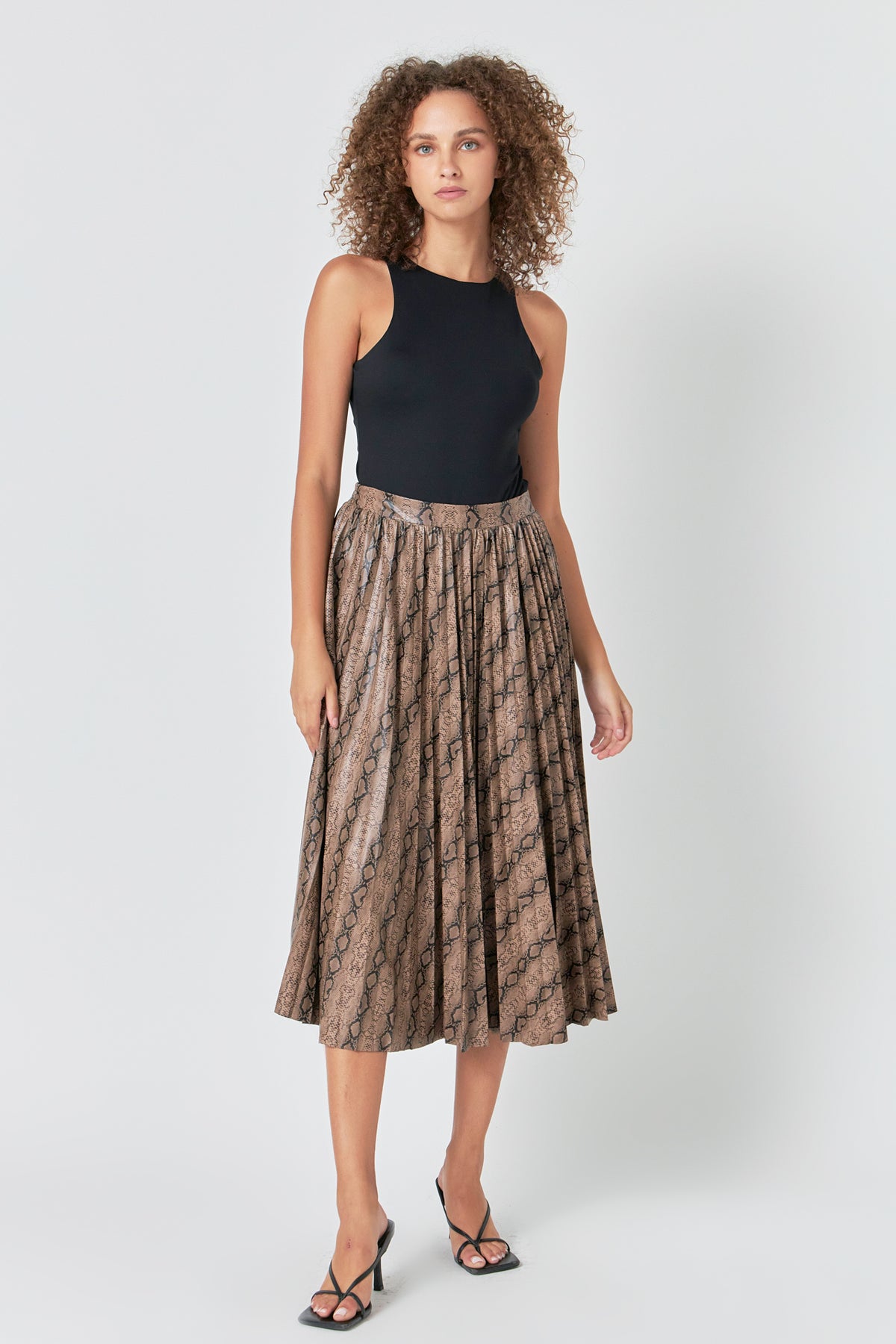 ENDLESS ROSE - Snake Print Pleated Midi Skirt - SKIRTS available at Objectrare