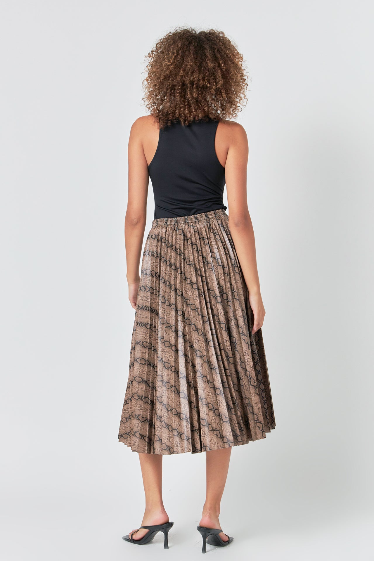 ENDLESS ROSE - Snake Print Pleated Midi Skirt - SKIRTS available at Objectrare