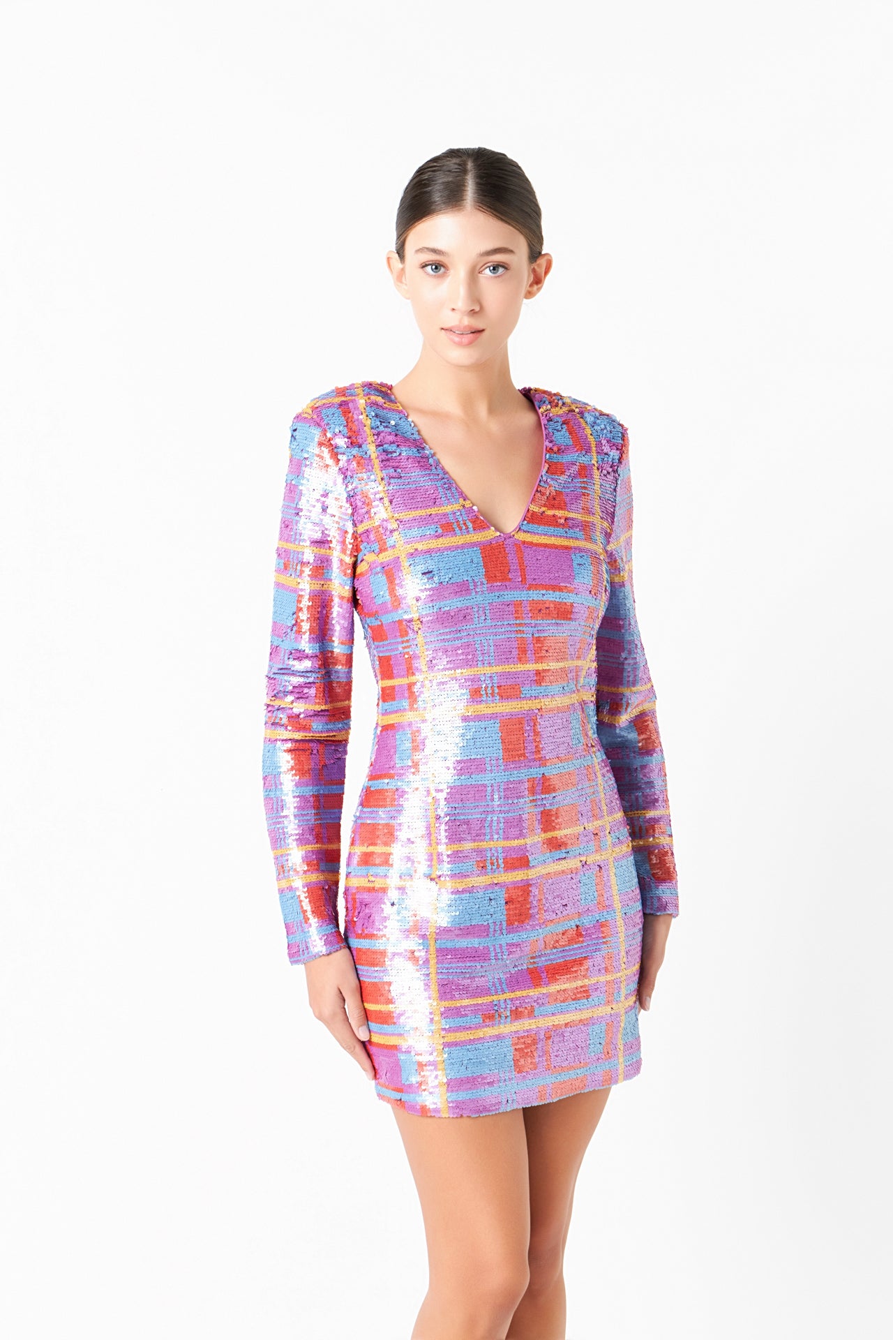 ENDLESS ROSE - Check Pattern Sequins Dress - DRESSES available at Objectrare