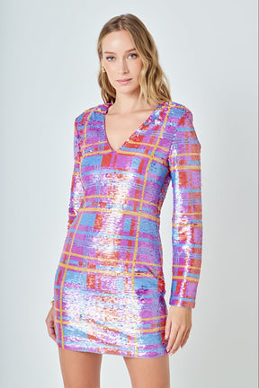 ENDLESS ROSE - Check Pattern Sequins Dress - DRESSES available at Objectrare