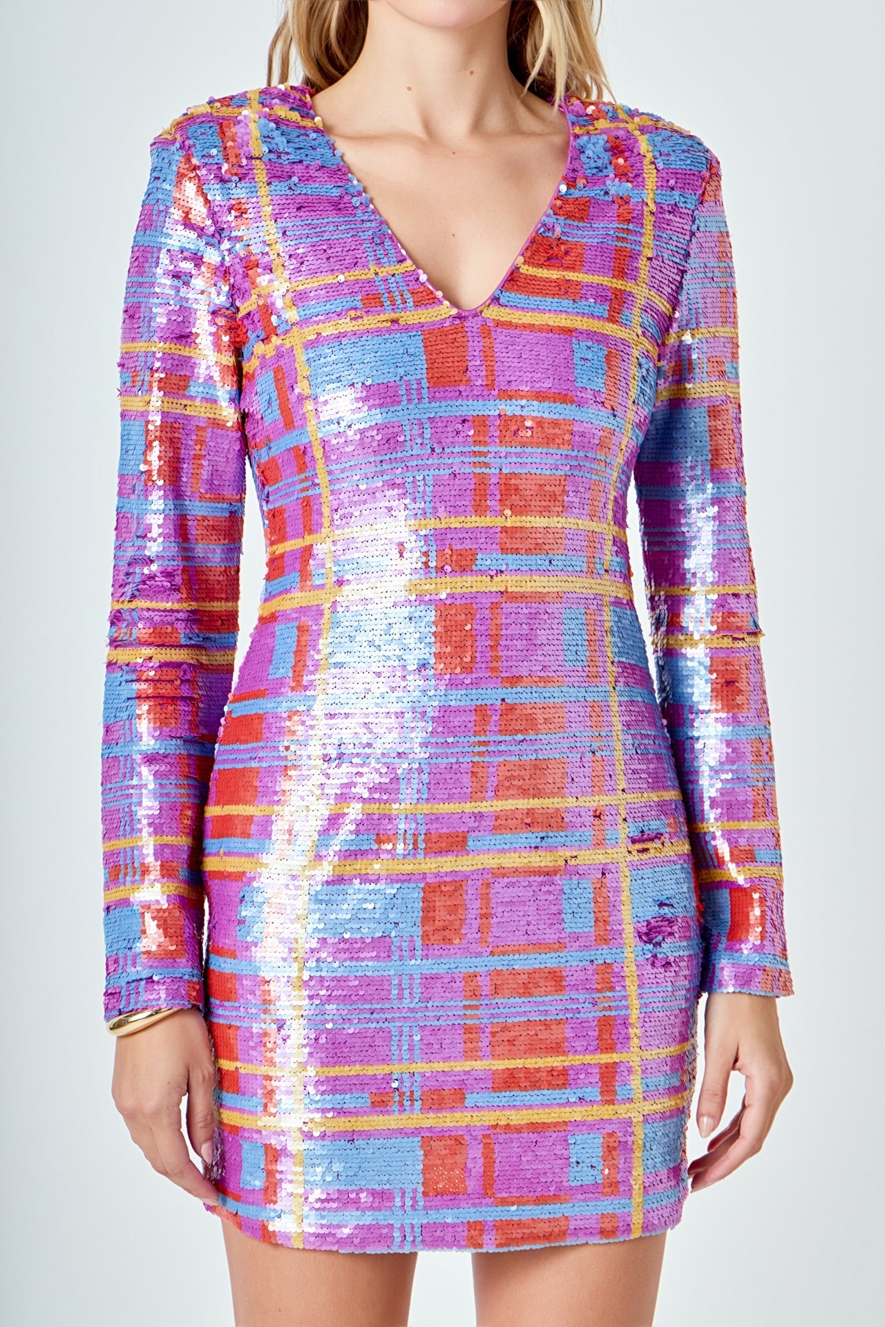 ENDLESS ROSE - Check Pattern Sequins Dress - DRESSES available at Objectrare