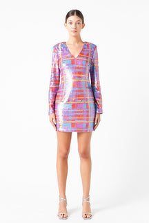 ENDLESS ROSE - Check Pattern Sequins Dress - DRESSES available at Objectrare