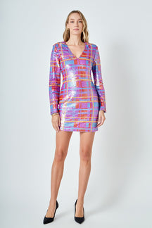 ENDLESS ROSE - Check Pattern Sequins Dress - DRESSES available at Objectrare