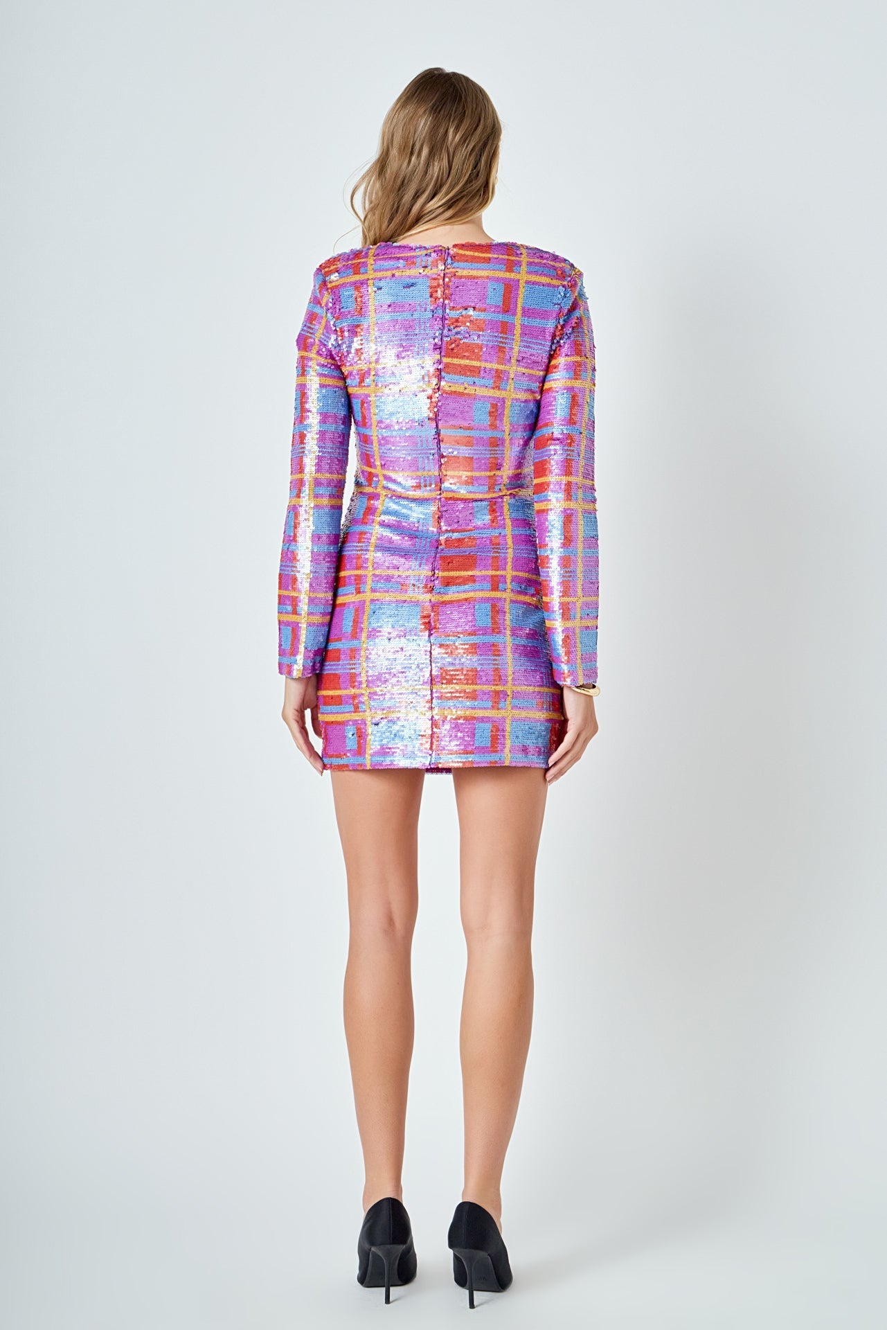 ENDLESS ROSE - Check Pattern Sequins Dress - DRESSES available at Objectrare