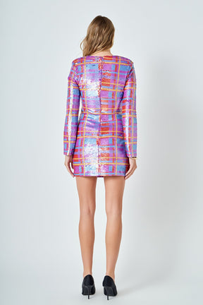 ENDLESS ROSE - Check Pattern Sequins Dress - DRESSES available at Objectrare